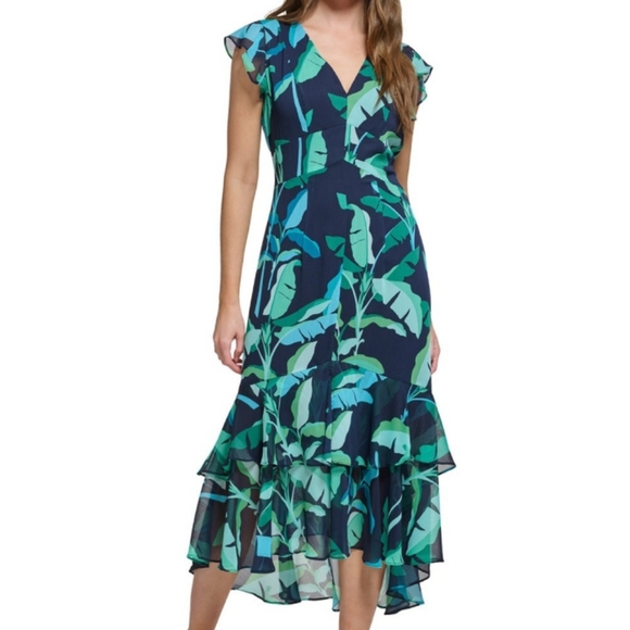 Tommy Hilfiger Tropical Leaf Print High-Low Dress, Sz 16 - Picture 14 of 14